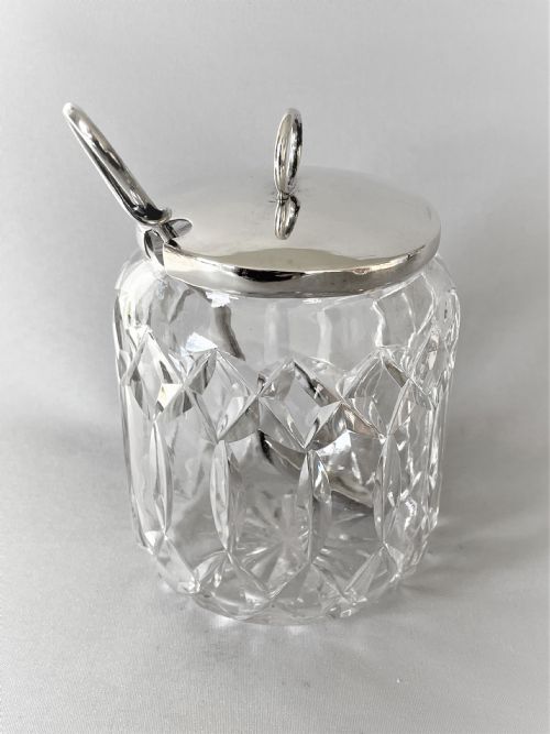 A Fine George V Silver Mounted Preserve Jar & Spoon