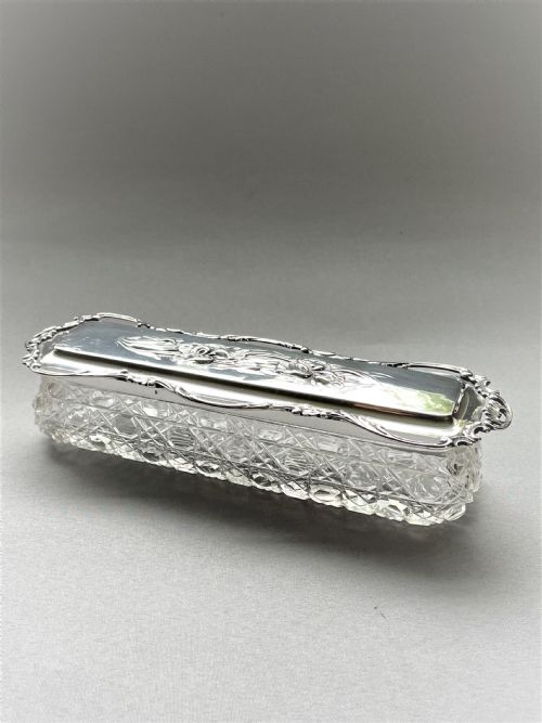 A Fabulous Iris Embossed Silver Topped Trinket Box
