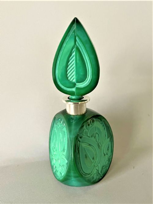 A Gorgeous Silver Mounted Art Deco Malachite Scent Bottle