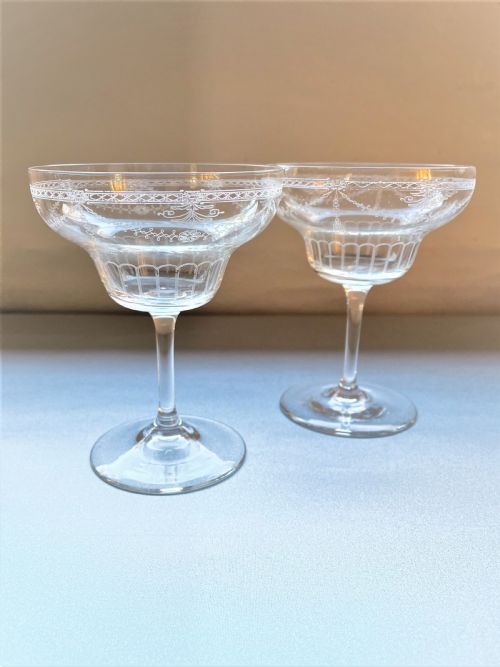 An Elegant Pair of Etched Edwardian Champagne Coupes