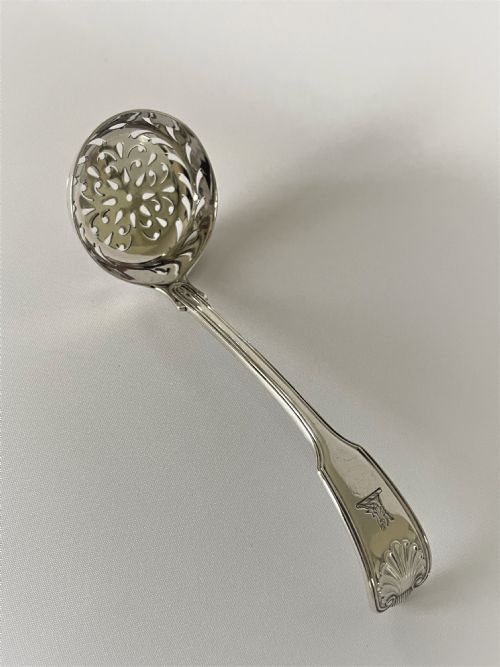 A Superb Victorian Fiddle, Thread & Shell Silver Sifter Spoon