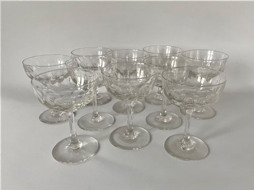 A Rare Set of 10 Victorian Cut Glass Champagne Coupes