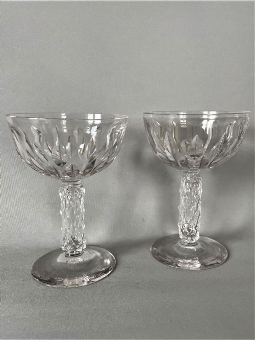 A Gorgeous Pair of Victorian 'Bark Stem' Cut Glass Champagne Coupes