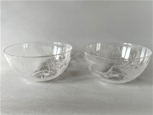 A Lovely Pair of Naturalistic Victorian Etched Finger Bowls