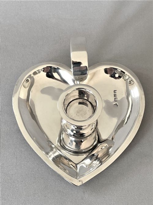 fig 1. A lovely Chester silver heart shaped chamber stick