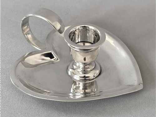 A Lovely Chester Silver Heart Shaped Chamber Stick