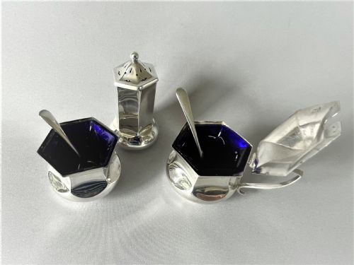 fig 2. A Stylish Art Deco Three Piece Silver Cruet & Spoons
