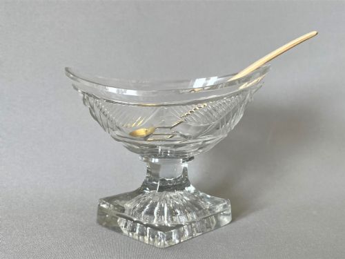 fig 1. A superb Georgian cut glass boat salt with period silver gilt spoon