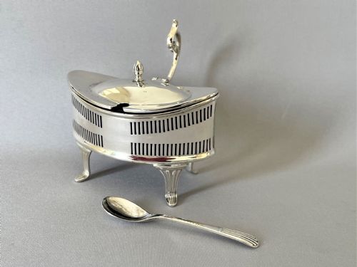 An Unusual George V Silver Mustard Pot & Spoon