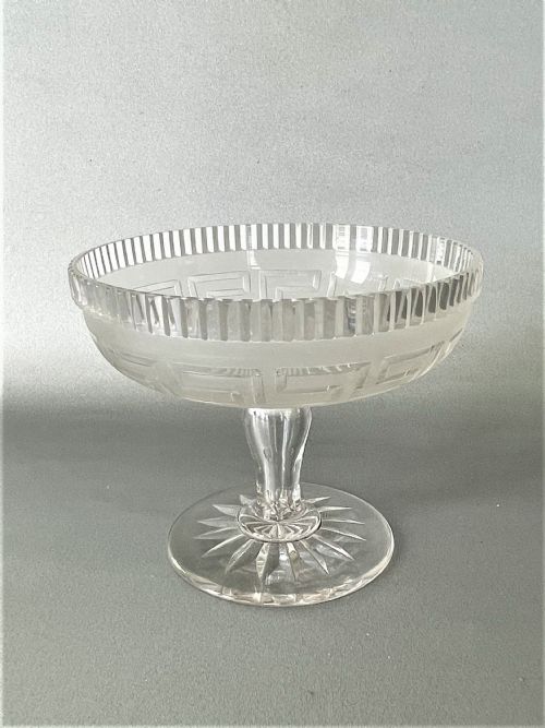 A Small Victorian Pedestal Dish with Frosted Greek Key Decoration
