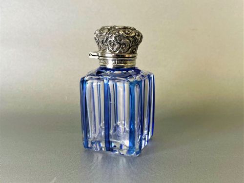 A Gorgeous Silver Mounted Flashed Blue Scent Bottle