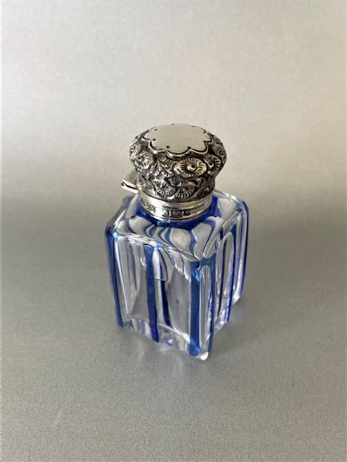 fig 1. A gorgeous silver mounted flashed blue scent bottle