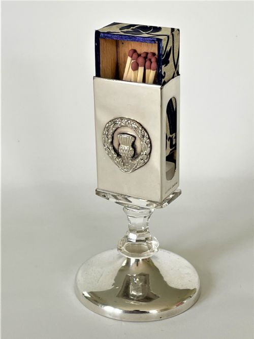 An Unusual Hallmarked Silver & Glass Matchbox Stand