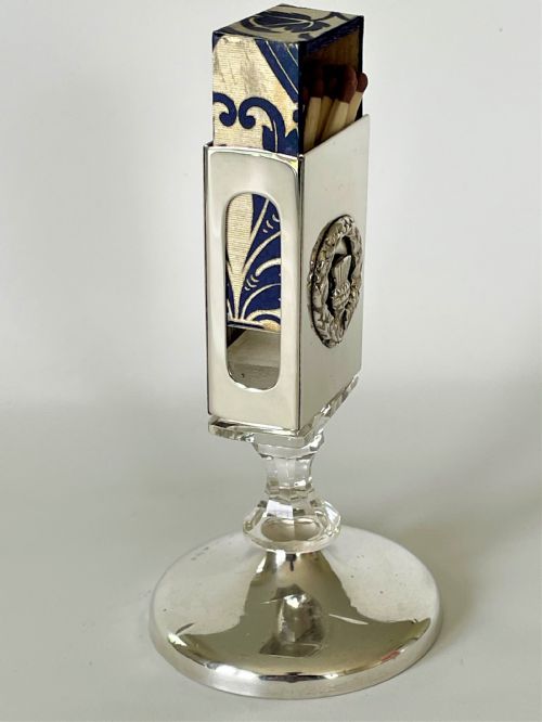 fig 1. An unusual hallmarked silver & glass matchbox stand