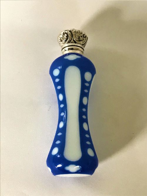 fig 1. A rare Victorian silver mounted glass overlay scent bottle