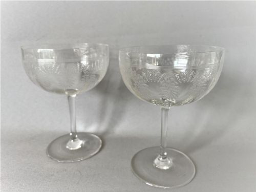 A Charming Pair of Etched Edwardian Champagne Coupes