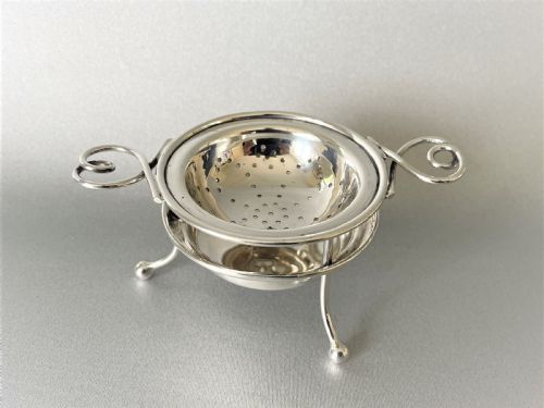 A Chester Silver Tea Strainer & Matching Drip Cup
