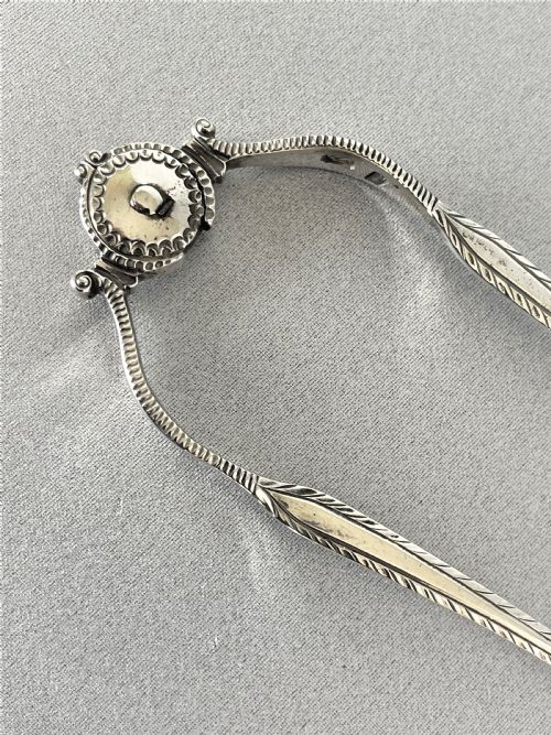 fig 1. An extremely rare pair of 18th Century sprung silver tongs