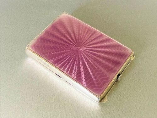 A Gorgeous Art Deco Silver & Guilloche Enamel Match Case Holder