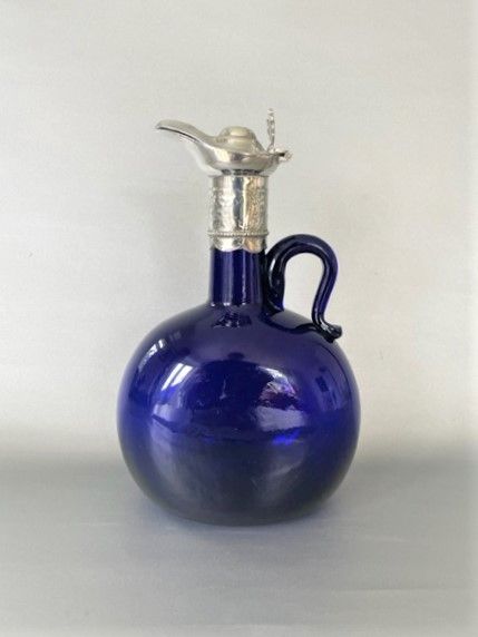 An Early Victorian Bristol Blue Wine Jug with Silver Plated Mount