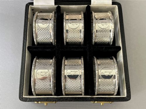 fig 1. A Set Of 6 Boxed Art Deco Silver Napkin Rings