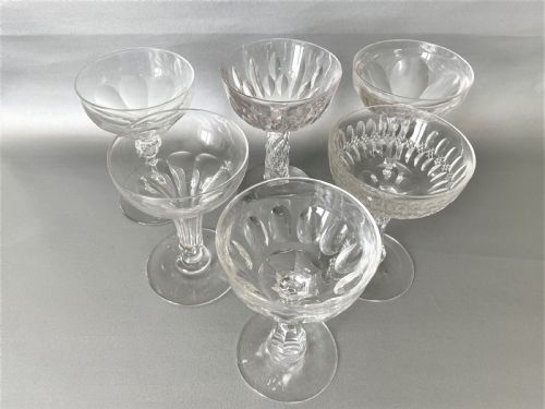 fig 1. A superior harlequin set of 6 Victorian cut glass champagne coupes