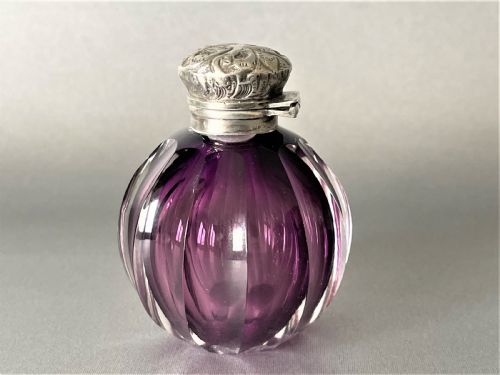 A Stunning Victorian Silver Topped Amethyst Glass Scent Bottle