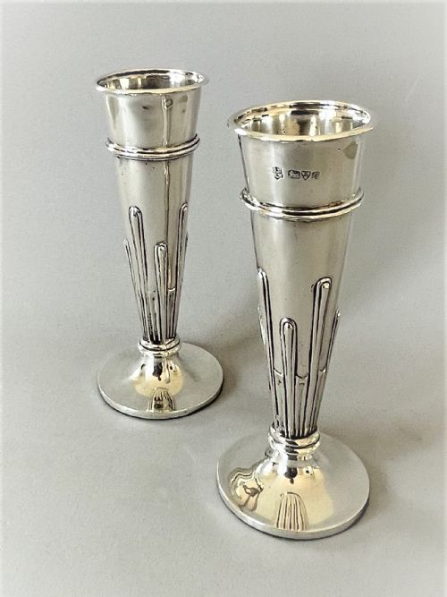 A Pair of Edwardian Chester Silver Posy Vases