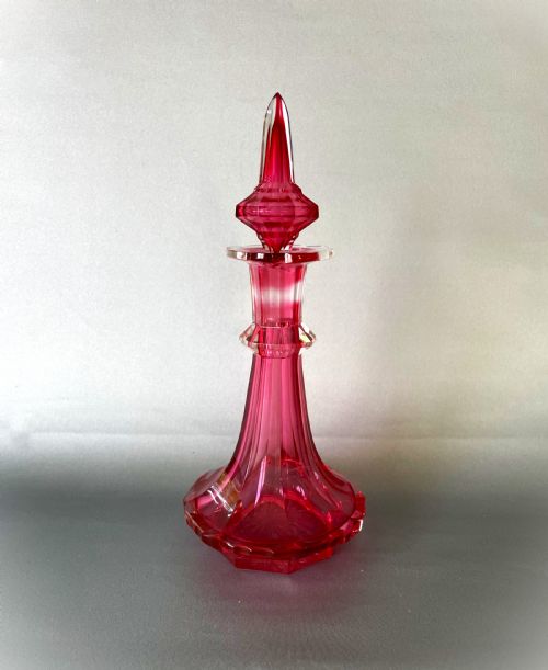 A Gorgeous Victorian Gothic Cranberry Glass Cologne Bottle