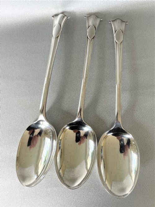 fig 1. A Good Set Of 3 Onslow Pattern Silver Table/serving Spoons