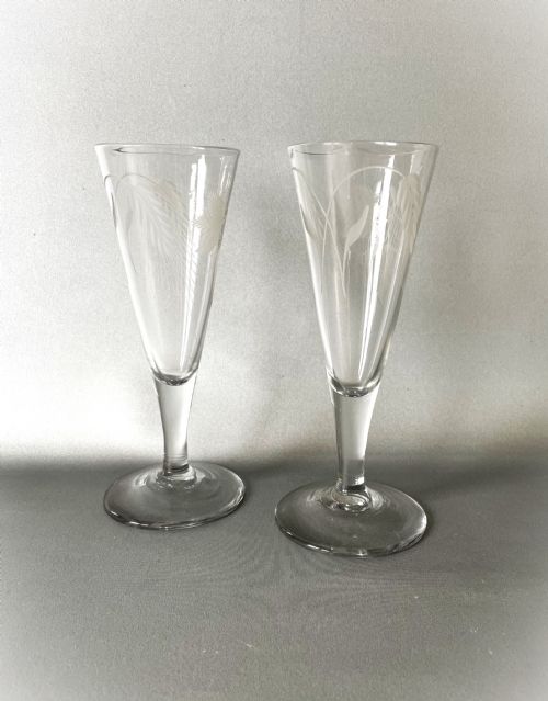 A Fine Pair of 18th Century Etched Ale Glasses