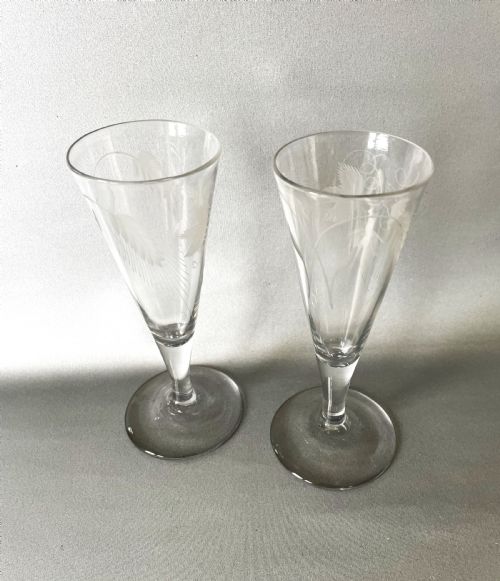 fig 1. A fine pair of 18th Century etched ale glasses