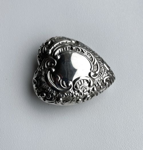 fig 1. A Victorian novelty heart shaped silver pill box