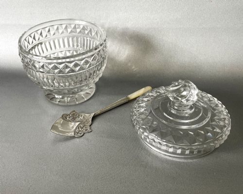 fig 1. A fabulous Georgian cut glass preserve jar & silver spoon