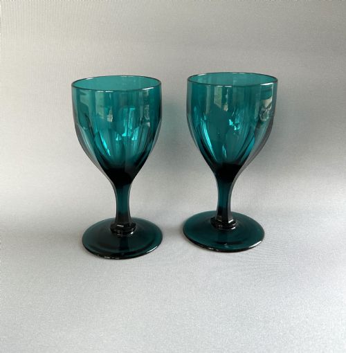 A Lovely Pair of Victorian Aqua Green Wine Glasses