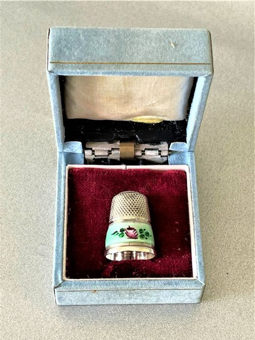 A Rare German Silver & Guilloche Enamel Thimble