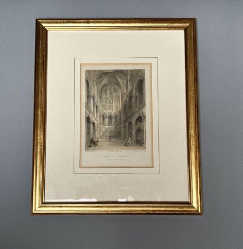 fig 1. A fine hand coloured engraving of the interior of Norwich Cathedral