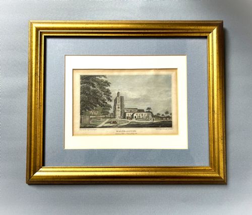 fig 1. A handsome Georgian hand coloured engraving of Walthamstow Church, London.
