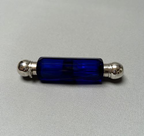 A Victorian Bristol Blue Silver Mounted Double Scent Bottle