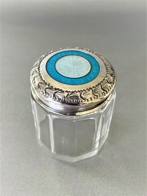 An Eye Catching Silver & Guilloche Enamel Lidded Vanity Jar