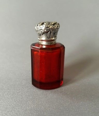 A Silver Mounted Victorian Ruby Glass Scent Bottle
