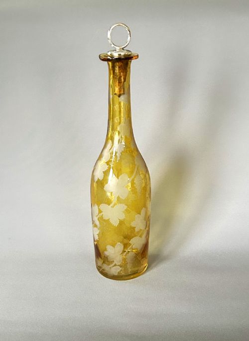 A Rare Early Victorian Amber Glass & Silver Plate Wine Bottle