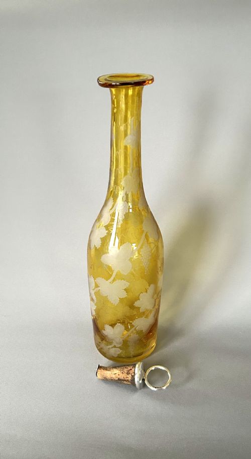 fig 1. A rare early Victorian Amber glass & silver plate wine bottle
