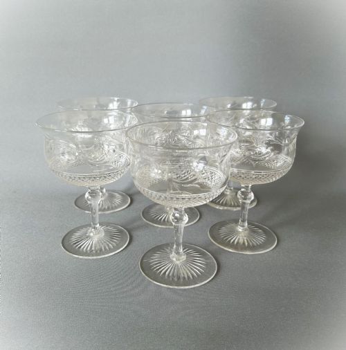 A Gorgeous Set of 6 Edwardian Intaglio Cut Champagne Coupes
