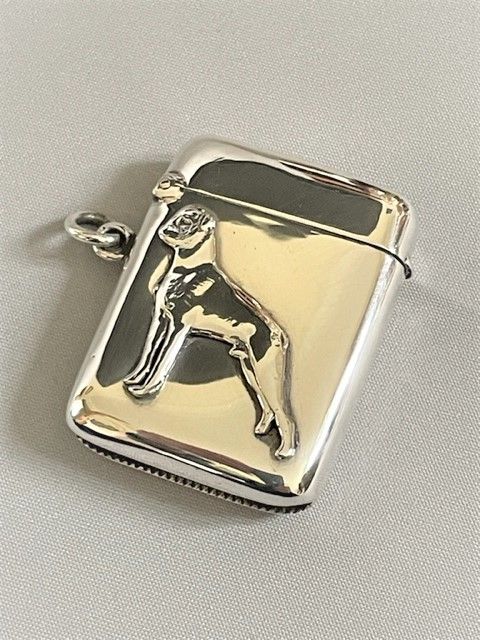 fig 1. A rare Edwardian silver vesta, featuring a Boxer Dog