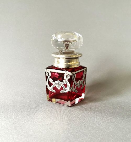 A Superb Edwardian Silver & Cranberry Glass Scent Bottle