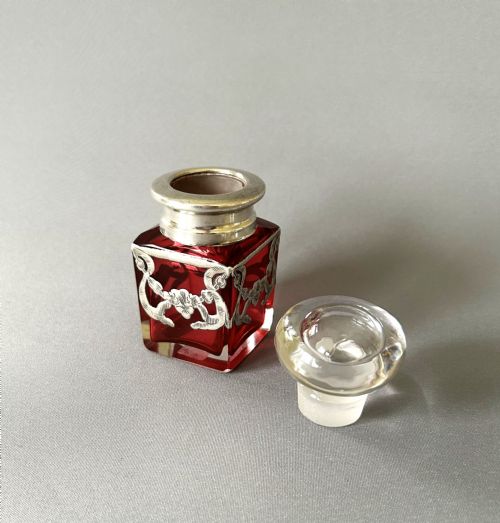 fig 1. A Superb Edwardian Silver & Cranberry Glass Scent Bottle