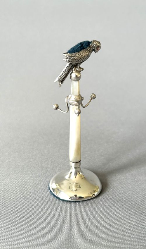 An Extremely Rare Silver Parrot Pin Cushion/ring Tree