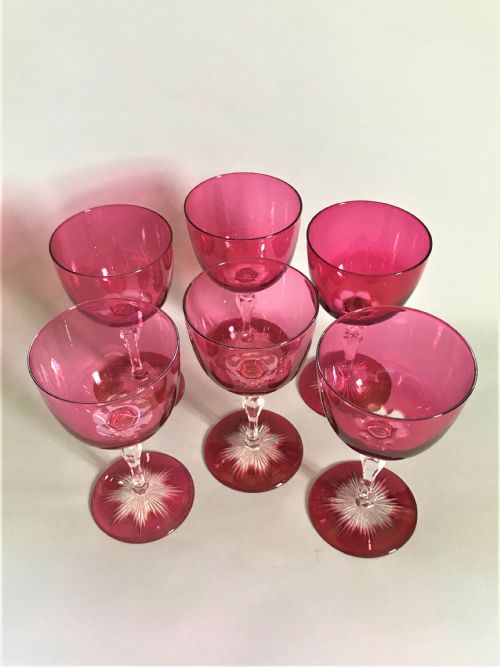 fig 1. A superb set of 6 Victorian cranberry wine glasses