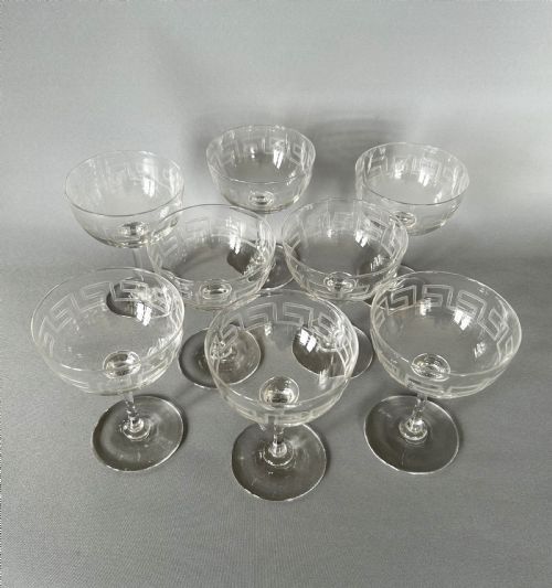 fig 1. A fine set of 8 Victorian Greek Key etched champagne bowls
